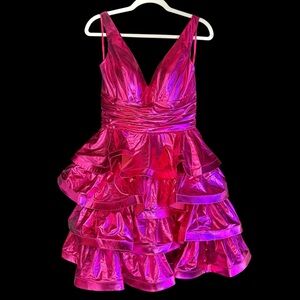 Jonathan Kayne Metallic Hot Pink Ruffled Party Dress Size 8 NWOT